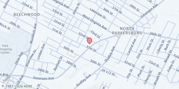 Map showing NORTH PARKERSBURG BAPTIST at 3109 EMERSON AVE., PARKERSBURG, WV