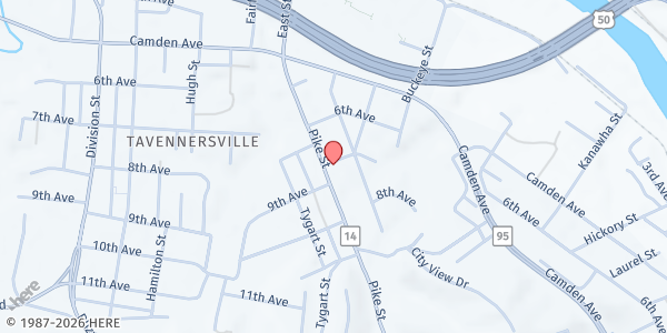 Map showing Old Man Rivers at 703 Pike St, Parkersburg, WV