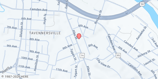 Map showing Old Man Rivers Mission at 703 Pike St., Parkersburg, WV