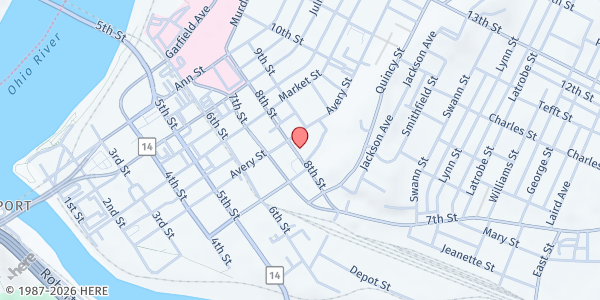 Map showing PARKERSBURG Area Coalition For The Homeless at 413 8th St., Parkersburg, WV