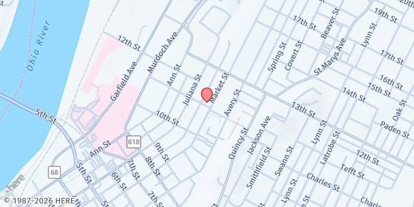 Map showing Parkersburg Urban Ministries at 219 11th St., Parkersburg, WV