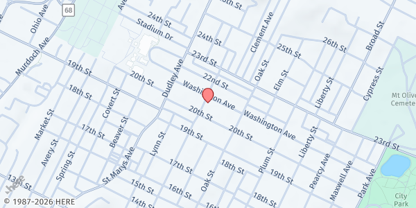 Map showing Parkersburg Women's Club at 1400 Washington Avenue, Parkersburg, WV