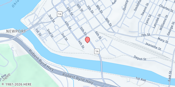 Map showing The Salvation Army - Parkersburg at 534 Fifth St, Parkersburg, WV