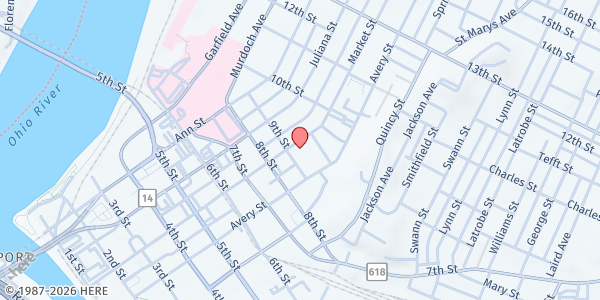 Map showing Wood Co. Senior Citizens Association (Nutrition Program) at 914 Market Street, Parkersburg, WV