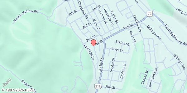 Map showing First United Methodist Church at 101 1st St., Parsons, WV