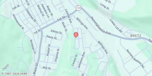 Map showing Tucker County Community Action - Parsons Office at 513 Central Ave, Parsons, WV