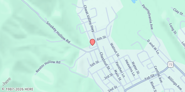 Map showing Tucker County Family Resource Network at 100 Education Ln., Parsons, WV