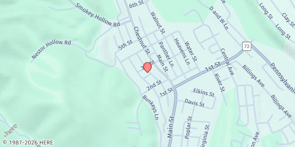 Map showing Tucker County Senior Citizens, Inc. at 217 SENIOR LANE, PARSONS, WV