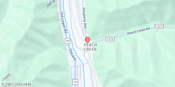 Map showing Hungry Lambs Food Pantry at 100 Recovery Rd., Peach Creek, WV