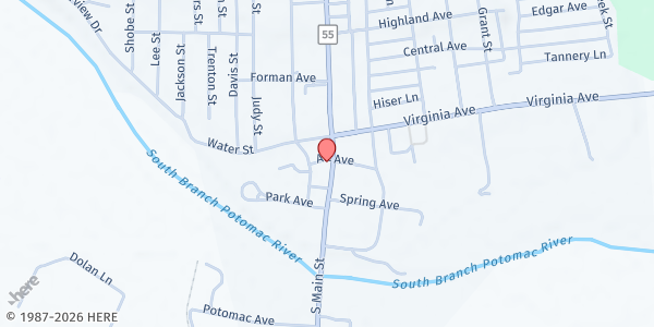 Map showing LIVING WATER MINISTRY - GRANT at 19 SOUTH MAIN ST, PETERSBURG, WV