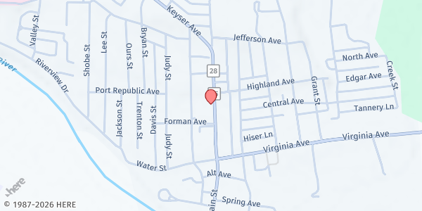 Map showing Living Water Ministry, Inc. at 19 South Main St., Petersburg, WV