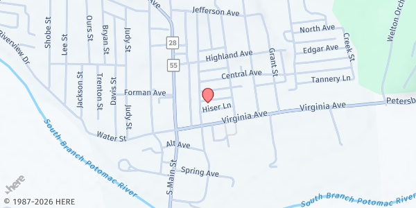 Map showing PETERSBURG INTERFAITH FOOD PANTRY at 4 MYRTLE AVE., PETERSBURG, WV