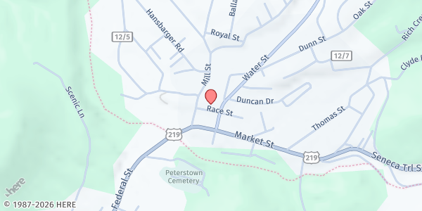 Map showing Peterstown Food Pantry at 47 Race St., Peterstown, WV