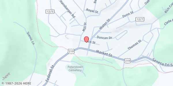 Map showing PETERSTOWN FOOD PANTRY at 58 RACE STREET, PETERSTOWN, WV