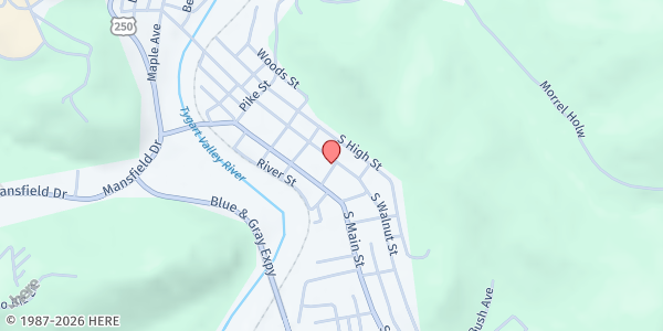 Map showing Heart & Hand House at 45 Mason St, Philippi, WV