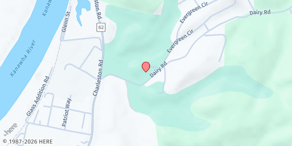 Map showing Bridge Worldwide Outreach Food Pantry at 279 Dairy Rd, Poca, WV