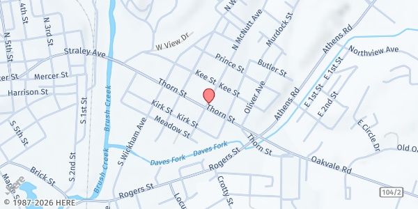 Map showing Burke Memorial Baptist Church at 501 Thorn Street, Princeton, WV