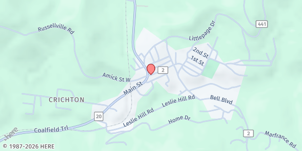 Map showing QUINWOOD COMMUNITY FOOD SERVICE at 116 East Amick Street, QUINWOOD, WV