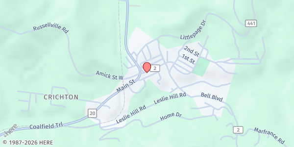 Map showing Quinwood Community Food Service at 116 East Amick St., Quinwood, WV