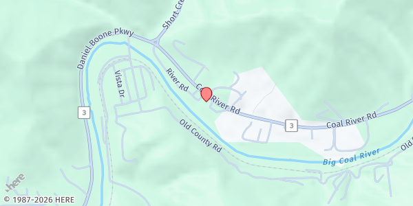 Map showing Deacon Food Pantry at 534 Coal River Rd, Racine, WV