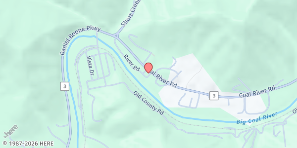 Map showing First Baptist Church of Racine at 534 River Rd., Racine, WV
