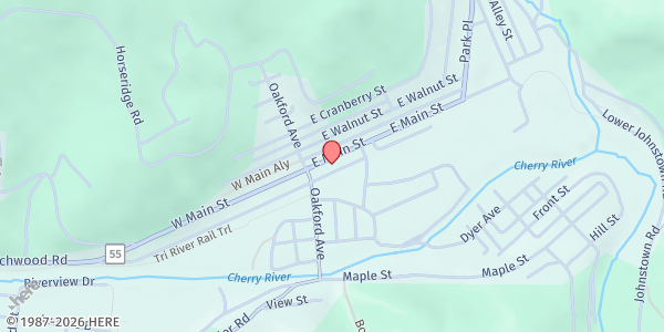Map showing RAYMOND AND SONYA CHAPMAN CENTER OF HOPE at 16 E MAIN ST, RICHWOOD, WV