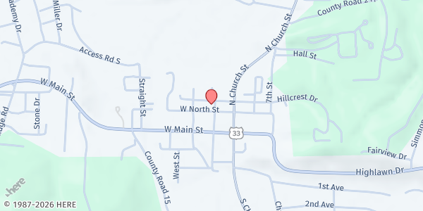 Map showing Calvary United Methodist Church at 205 COURT ST, RIPLEY, WV