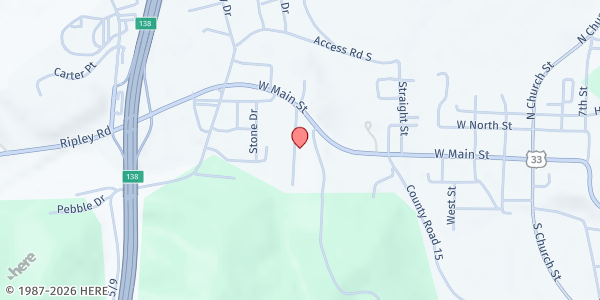 Map showing Daily Breed Comm Food Pantry at 136 Williams Ave, Ripley, WV