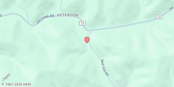 Map showing OIL CREEK U.M. CHURCH at 98 RED LICK ROAD, ROANOKE, WV