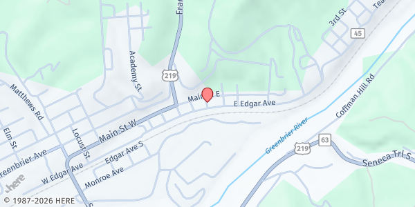 Map showing Roanceverte Food Pantry at 301 Edgar Ave., Ronceverte, WV