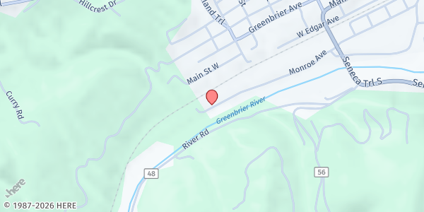 Map showing RONCEVERTE FOOD PANTRY at 900 MONROE AVE, RONCEVERTE, WV