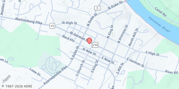 Map showing SHEPHERDSTOWN SHARES at 200 WEST GERMAN STREET, SHEPHERDSTOWN, WV