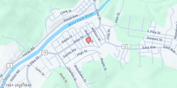 Map showing The Lord's Pantry at 77 Church Ct, Shinnston, WV