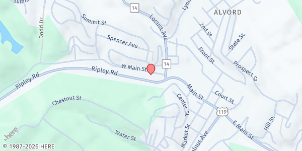 Map showing Salvation Army Services Center at 425-445 Main St, Spencer, WV