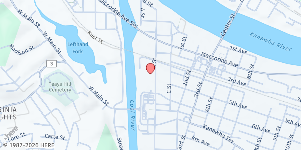 Map showing Christ Kitchen- Soup Kitchen at 405 B ST., ST. ALBANS, WV