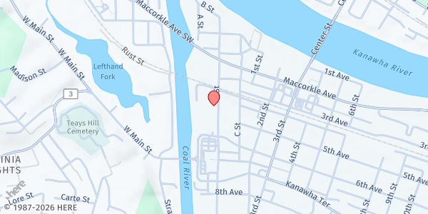 Map showing Saint Alban's Food Pantry at 405 B St, St Albans, WV