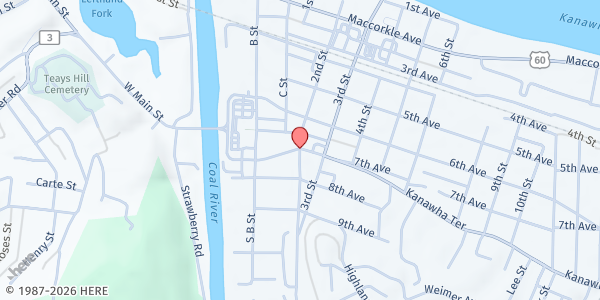 Map showing St. Albans Ministerial Assn at 201 Kanawha Terrace, St. Albans, WV