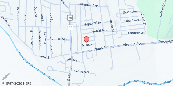 Map showing Petersburg Interfaith Pantry at 8 Myrtle, St Petersburg, WV
