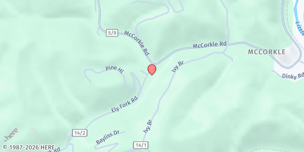 Map showing God's Heart Food Pantry at 13 Ely Fork Rd., Summerco, WV