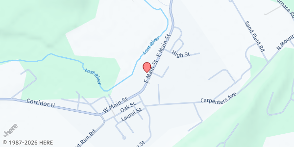 Map showing Wardensville Food Pantry at 190 E Main St., Wardensville, WV