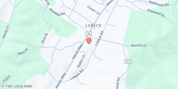 Map showing Lunch Sack - Washington at 1771 Harris Hwy., Washington, WV