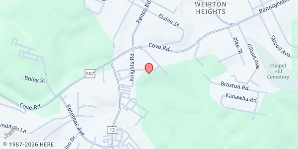 Map showing Weirton Christian Center at 117 Ivy Ln, Weirton, WV