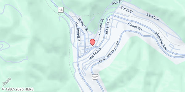 Map showing First United Methodist Church at 88 Howard St, Welch, WV