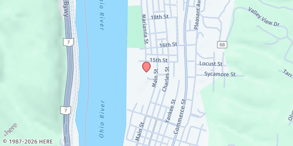 Map showing BROOKE - FAMILY RESOURCE NETWORK at 1447 Main Street, 2nd Floor, Wellsburg, WV