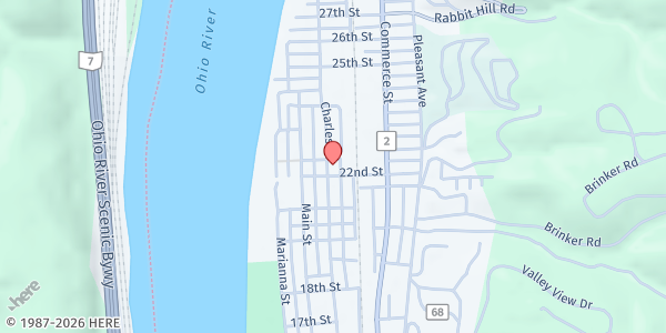 Map showing St. John Food Pantry at 2200 Charles St, Wellsburg, WV
