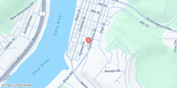 Map showing The Salvation Army - Wellsburg at 401 COMMERCE ST, WELLSBURG, WV