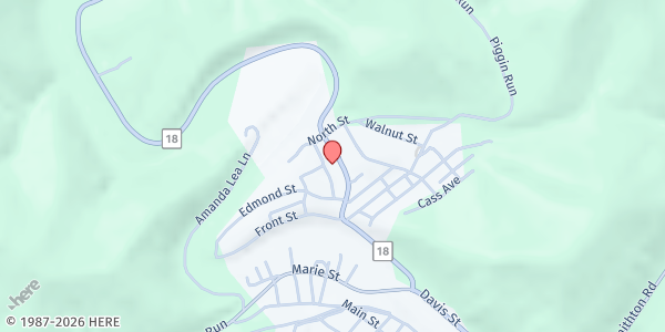 Map showing DODDRIDGE CO. FRN - West Union at 1163 WV RT 18 NORTH - SUITE 2, WEST UNION, WV