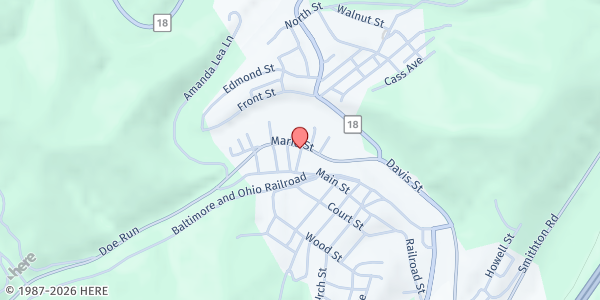 Map showing Doddridge County Starting Points at 1163 Rt 18N, West Union, WV