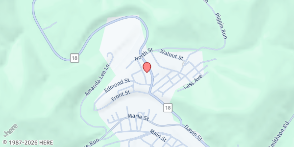 Map showing Doddridge Ecumenical Outlet Food Pantry at 1163 WV-18, West Union, WV