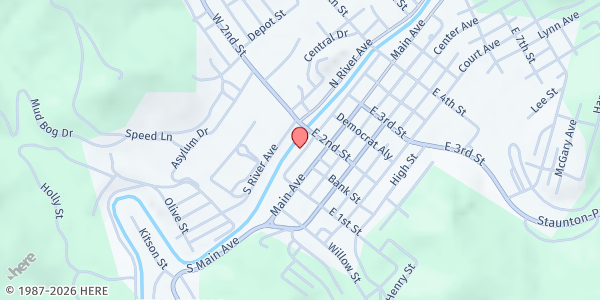 Map showing Mountain Roots Market Inc - Weston at 145 Water St., Weston, WV